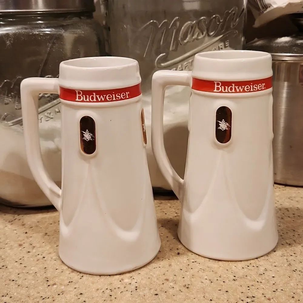 Vintage Budweiser Anheiser Busch Beer Steins Set of 2 12 oz.